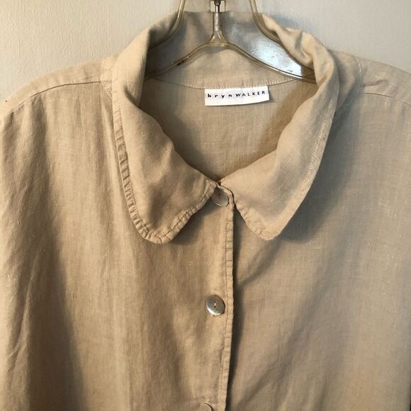 bryn WALKER SIZE L KHAKI LAGENLOOK LINEN BUTTON FRONT SHIRT WITH POCKETS - Picture 3 of 10